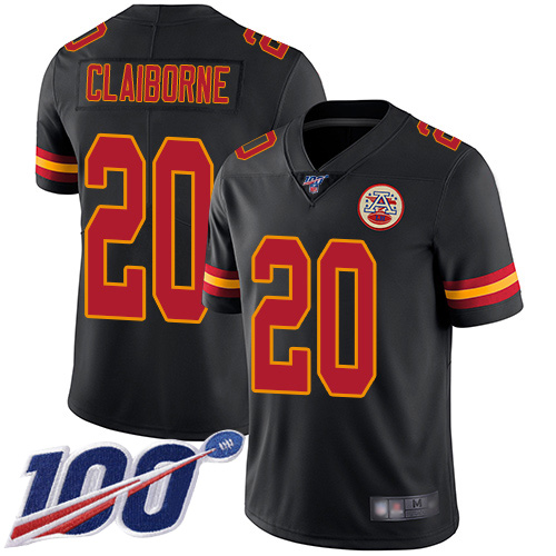 Men Kansas City Chiefs #20 Claiborne Morris Limited Black Rush Vapor Untouchable 100th Season Football Nike NFL Jersey